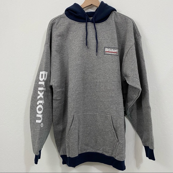 Brixton Other - Brixton Men’s XXL Gray Blue Logo Hoodie Sweater Casual NWT Pullover